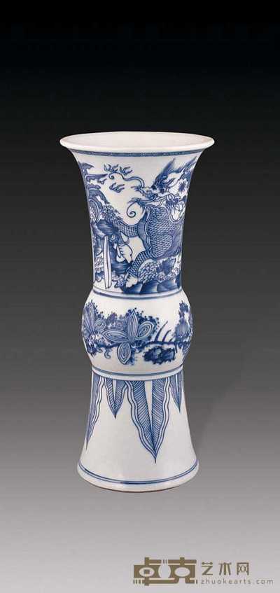 青花花卉龙纹花觚 高42cm